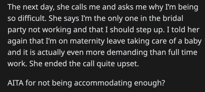 The future SIL couldn't grasp the concept of OP's reconsideration and still ended up upset