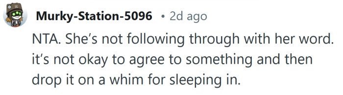 She’s not following through with her word.