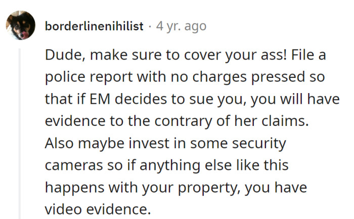 Playing preemptive chess with a police report and security cameras—an intriguing defense strategy in the 'Neighborhood Chronicles'!