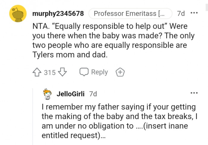 The two people who are equally responsible for the child