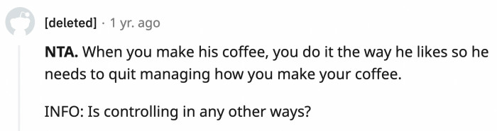 This is one of the comments asking OP if her fiancé is controlling in other ways.