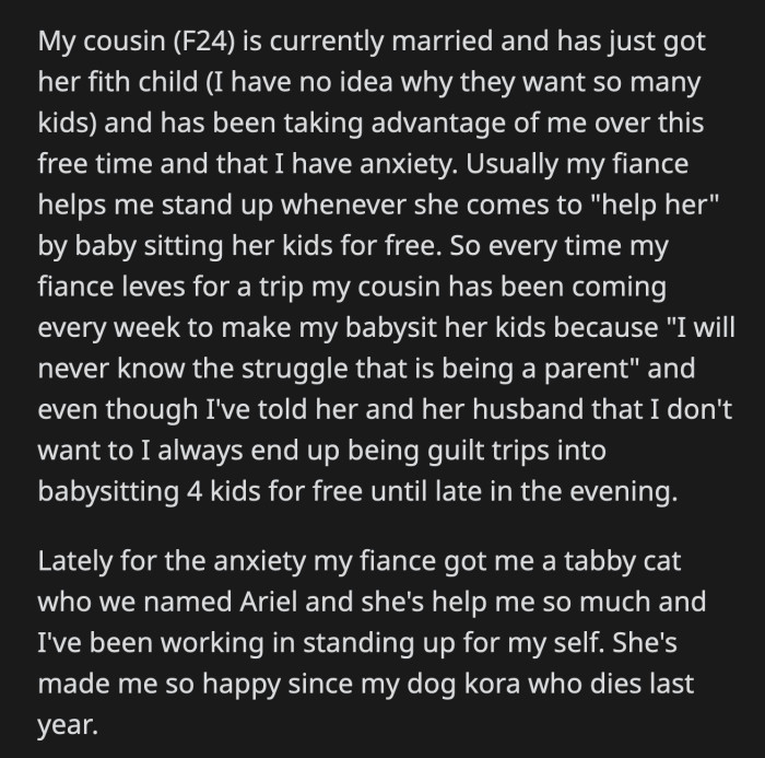 She said parents do not get enough peace, and OP took their opportunity away. She reiterated her demand to be rid of Ariel.