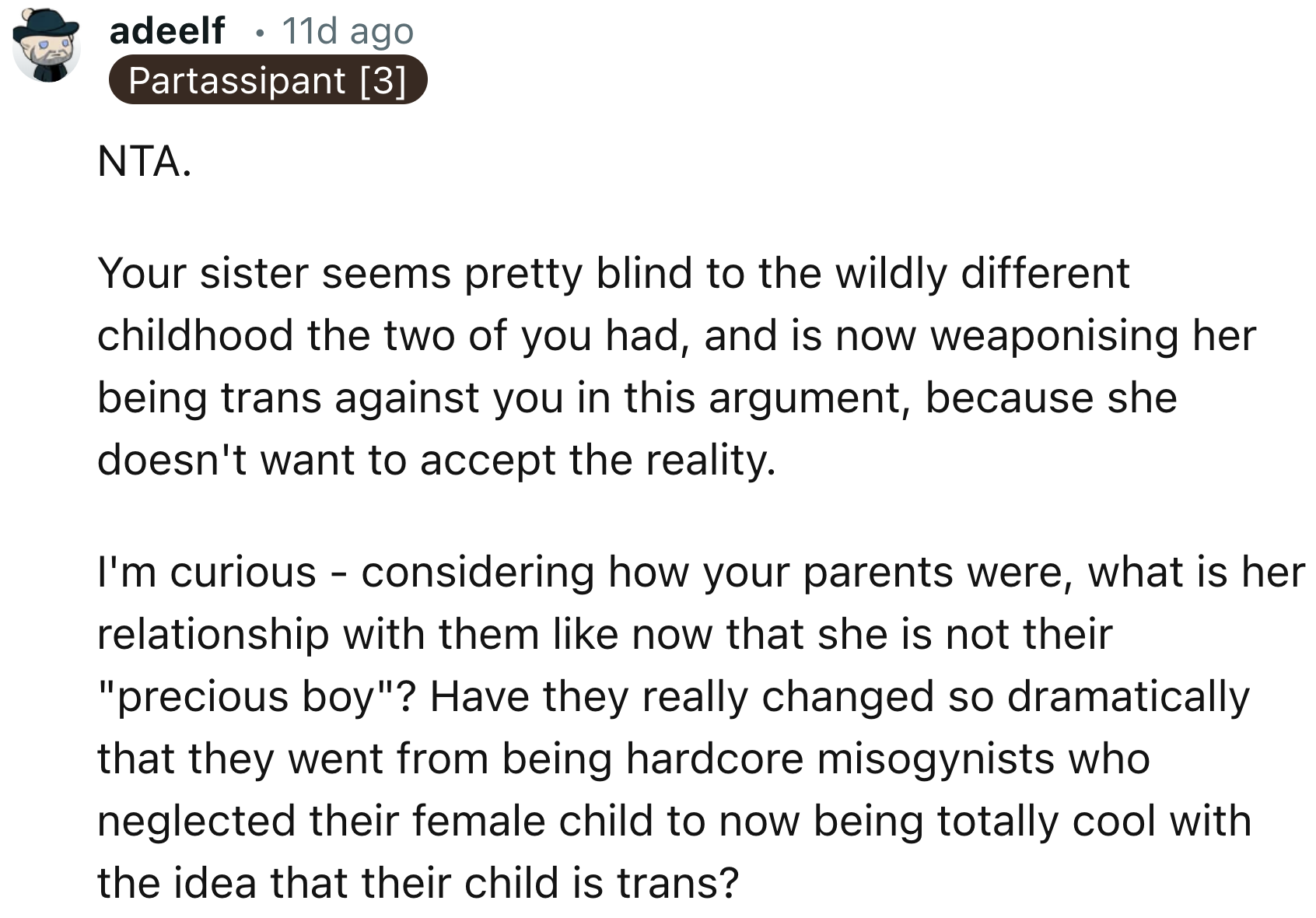 OP's Sister Is Using the Transphobia Argument Against Them