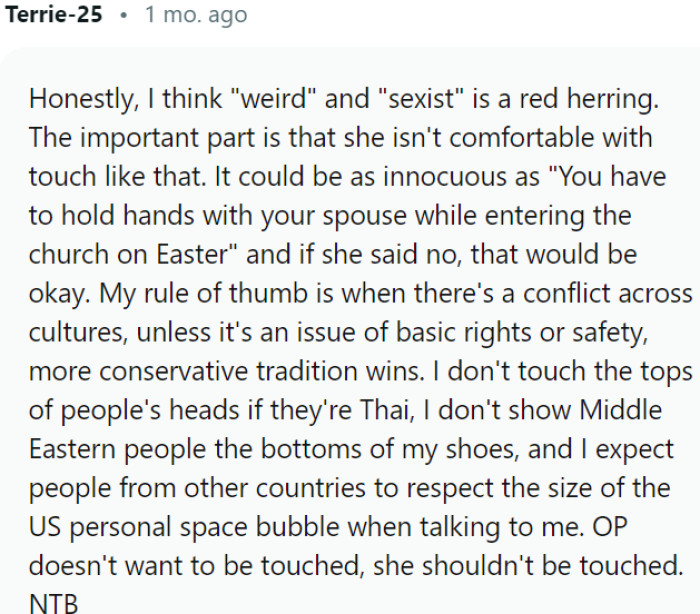 OP's boundaries should be respected