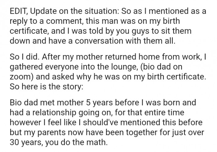 The OP obliged Redditors' request and added an update to the story