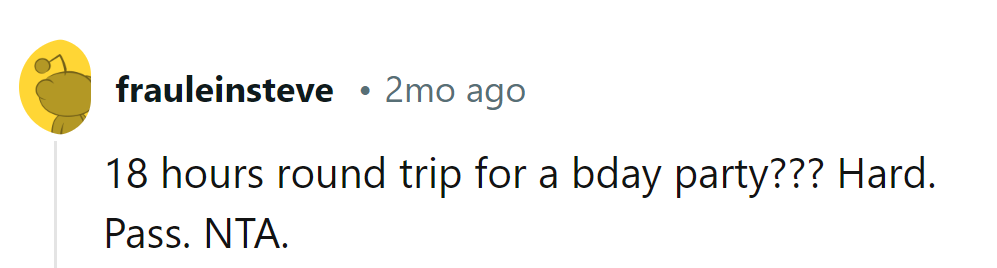 That's more miles than candles! NTA.