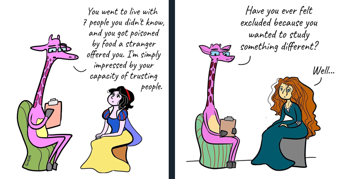Disney Princesses Get Therapy - An Artist's Insightful Depiction