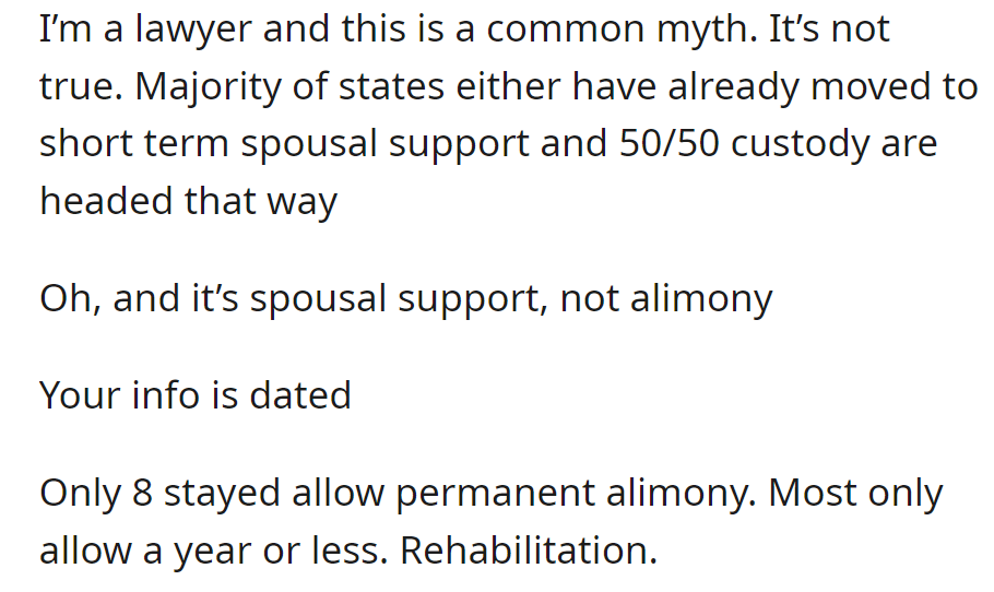 A lawyer commented and explained that alimony is a common myth