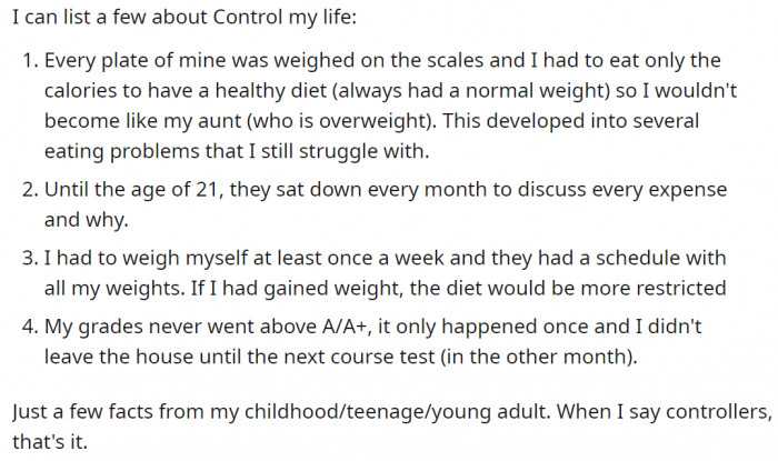 And the OP explained their unhealthy relationship: