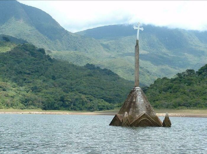 40. The Only Thing Left Above Water Of The Venezuelan City Of Potosi, Is The Top Of The Churches Bell Tower