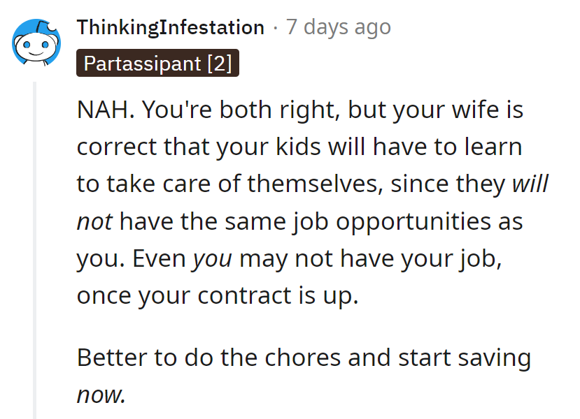 Wisdom from her, spin cycle for him. Time to tidy up and tighten those purse strings!