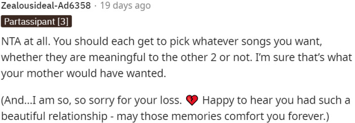 Individual song choices honor personal meaning and the deceased, emphasizing the importance of personal expression and honoring the memory of a loved one