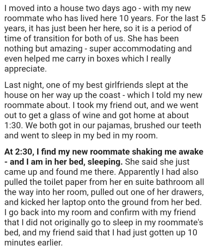 OP's new roommate has been super accommodating and even helped her carry in boxes, which she really appreciates