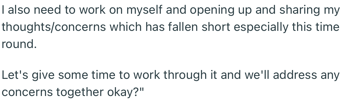 He urged OP to join him as they worked through their relationship issues