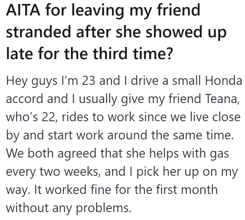 At first, everything ran smoothly—two friends carpooling to save gas and time. But that wouldn’t last long.