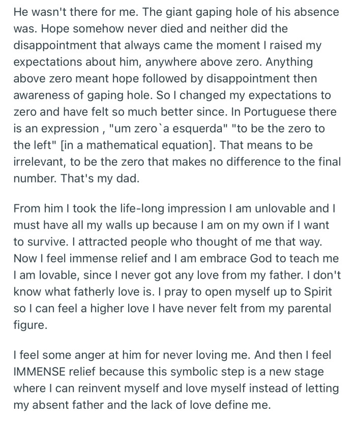 OP’s father’s absence in her life affected her emotionally, but she admits that she is learning to be a better person