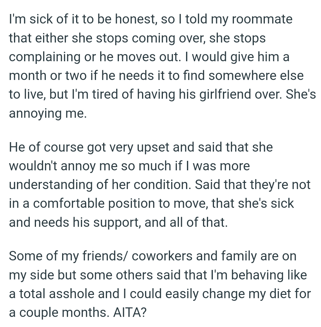 Roommate says they're not in a comfortable position to move