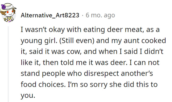 Disrespecting food choices deserves a special place in the culinary hall of shame.