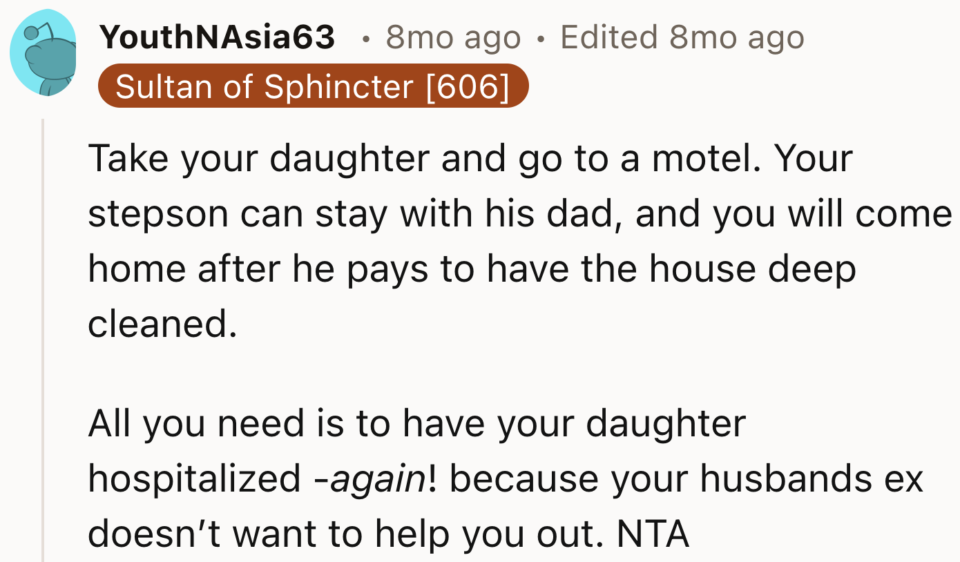 Take the daughter to a motel