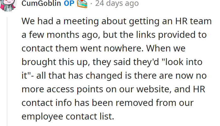 Apparently, there is no HR department