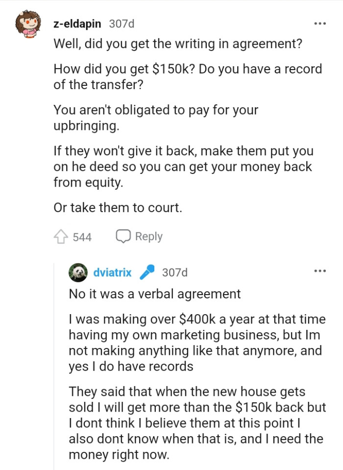 The OP shouldn't pay for his upbringing