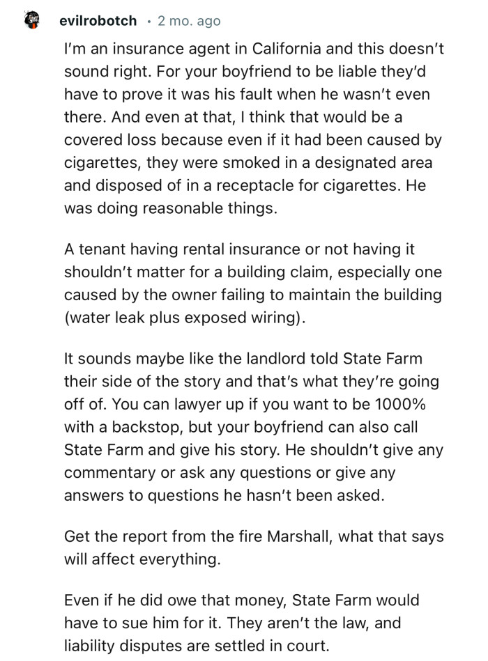 “Even if he did owe that money, State Farm would have to sue him for it. Liability disputes are settled in court.”