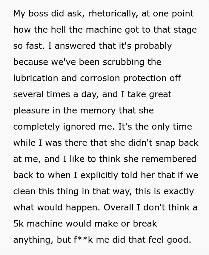 The machine was promptly destroyed, and the boss was left speechless, as if she had no idea what had just occurred or how it had occurred