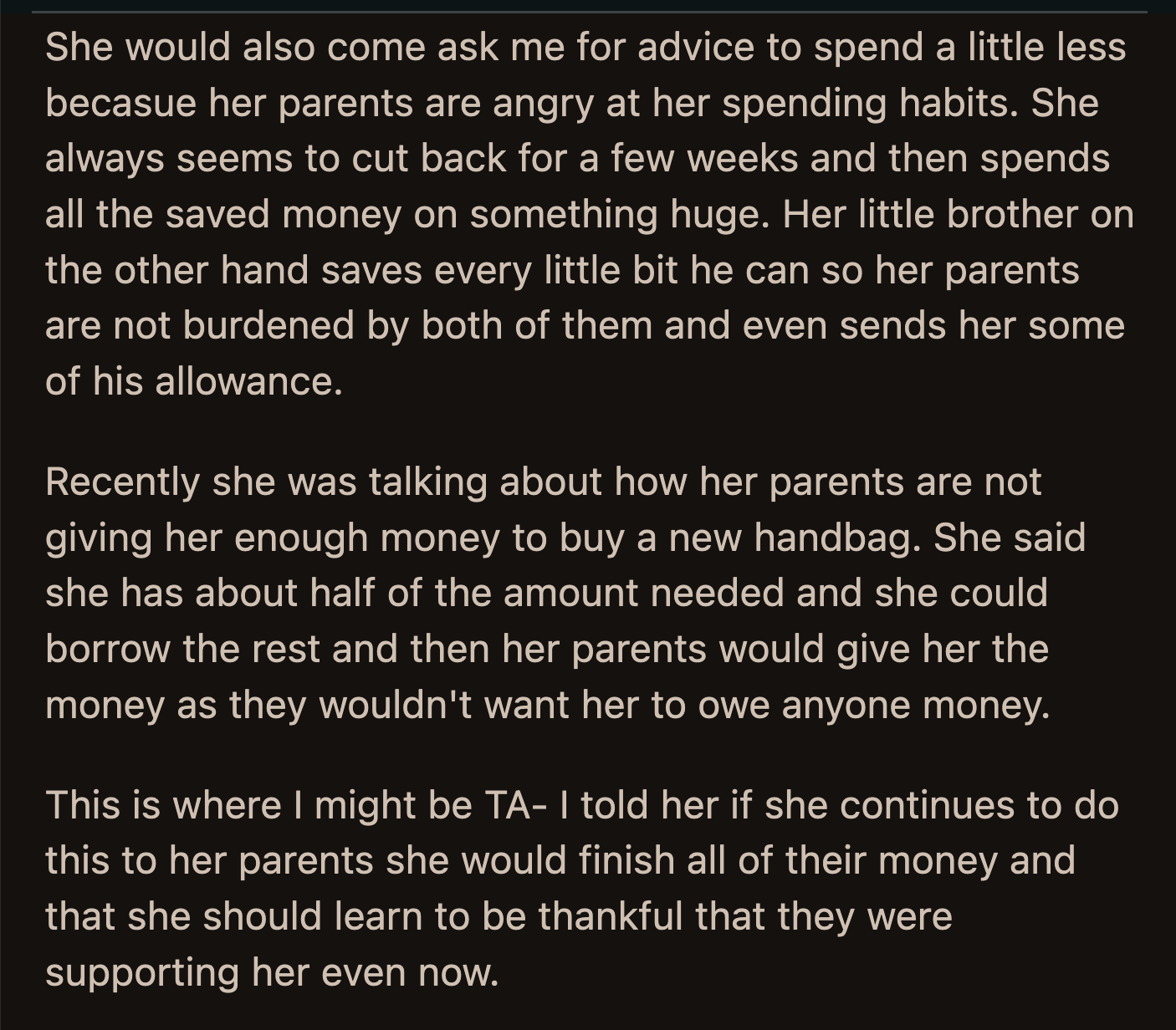 OP had enough and told Jane she would bankrupt her parents if she didn't budget.