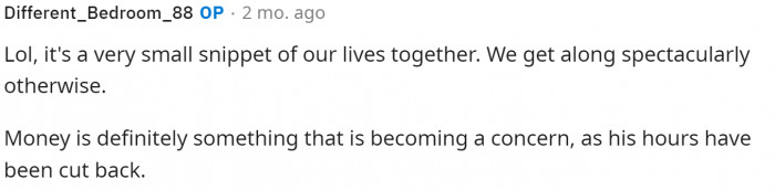 OP jumped in to explain that they have a good relationship despite how the post sounds.