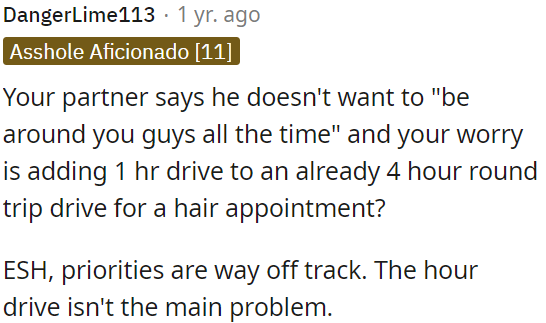 The hour-long drive is not the core issue here.
