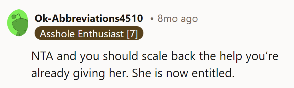 Time to dial back the assistance; entitlement alert!
