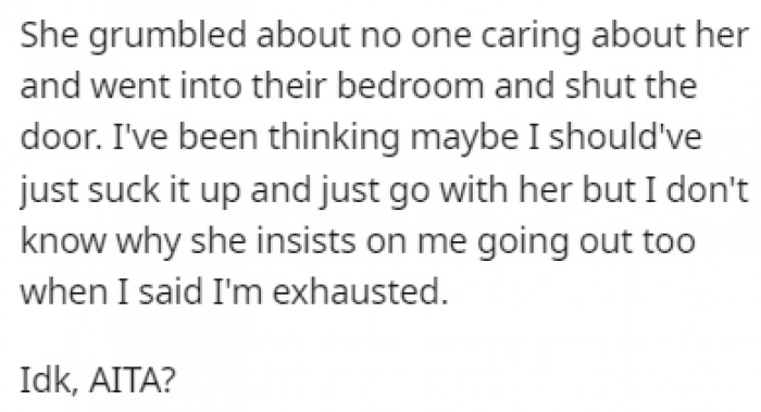 The sister went into her bedroom and refused to talk to OP