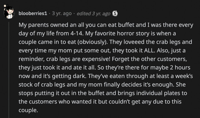 13. People loooooove their crab legs...