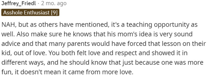 It's a valuable teaching moment, emphasizing the importance of financial responsibility and showing love in different ways.