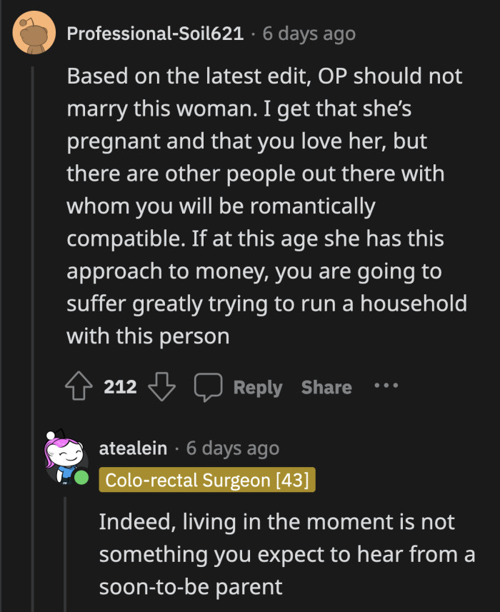 OP posted an update that was deleted too quickly. Based on the comments of those who read it, OP's fiancée is not all that concerned about their financial issues and told OP to live in the moment.