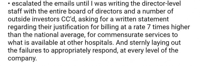 She continued to escalate each email up to the hospital directors and even copied some investors