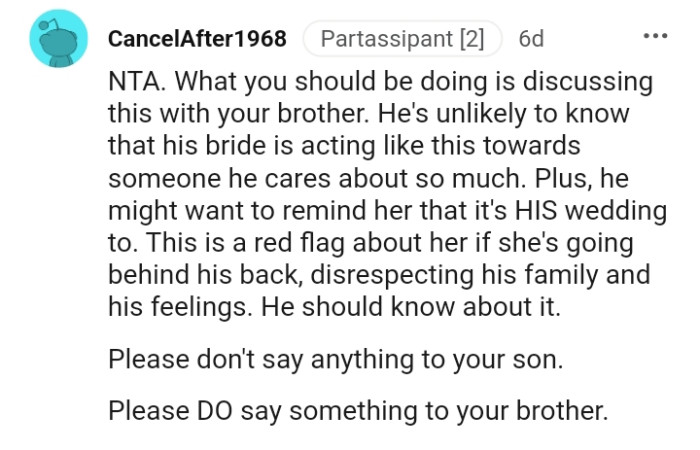 Please don't say anything to your son