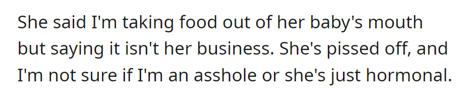 Argument: Accusation of taking food; writer dismisses it, tension arises. Uncertain if it's fault or a hormonal reaction.