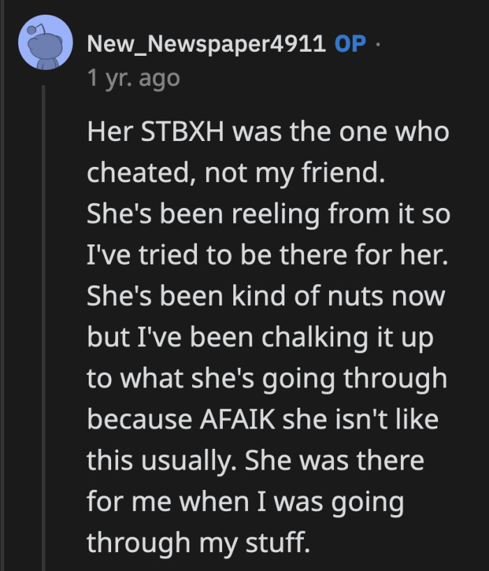 OP also shared why her friend's marriage ended