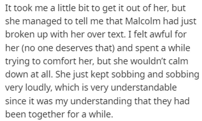 Donna told OP that Malcolm had just broken up with her