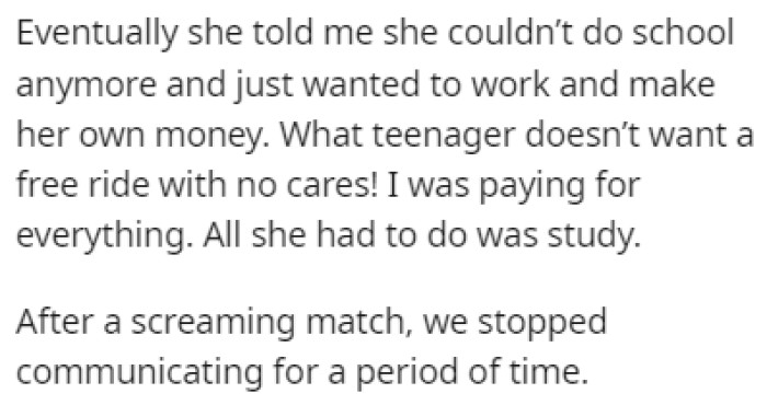 Cassie Told OP That She Wanted to Drop Out, and He Was Furious
