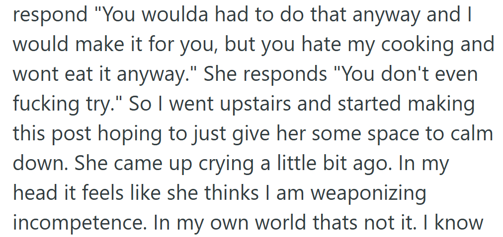 The argument went from Mongolian beef to emotional warfare in record time.
