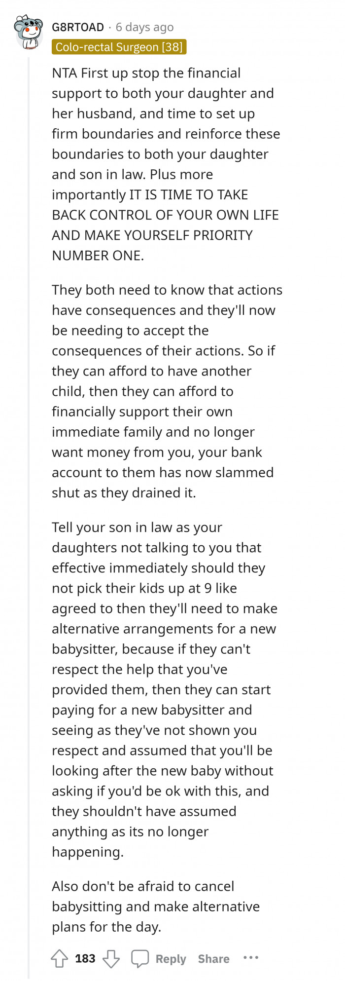 7. OP needs to teach her daughter to grow and be a mother.