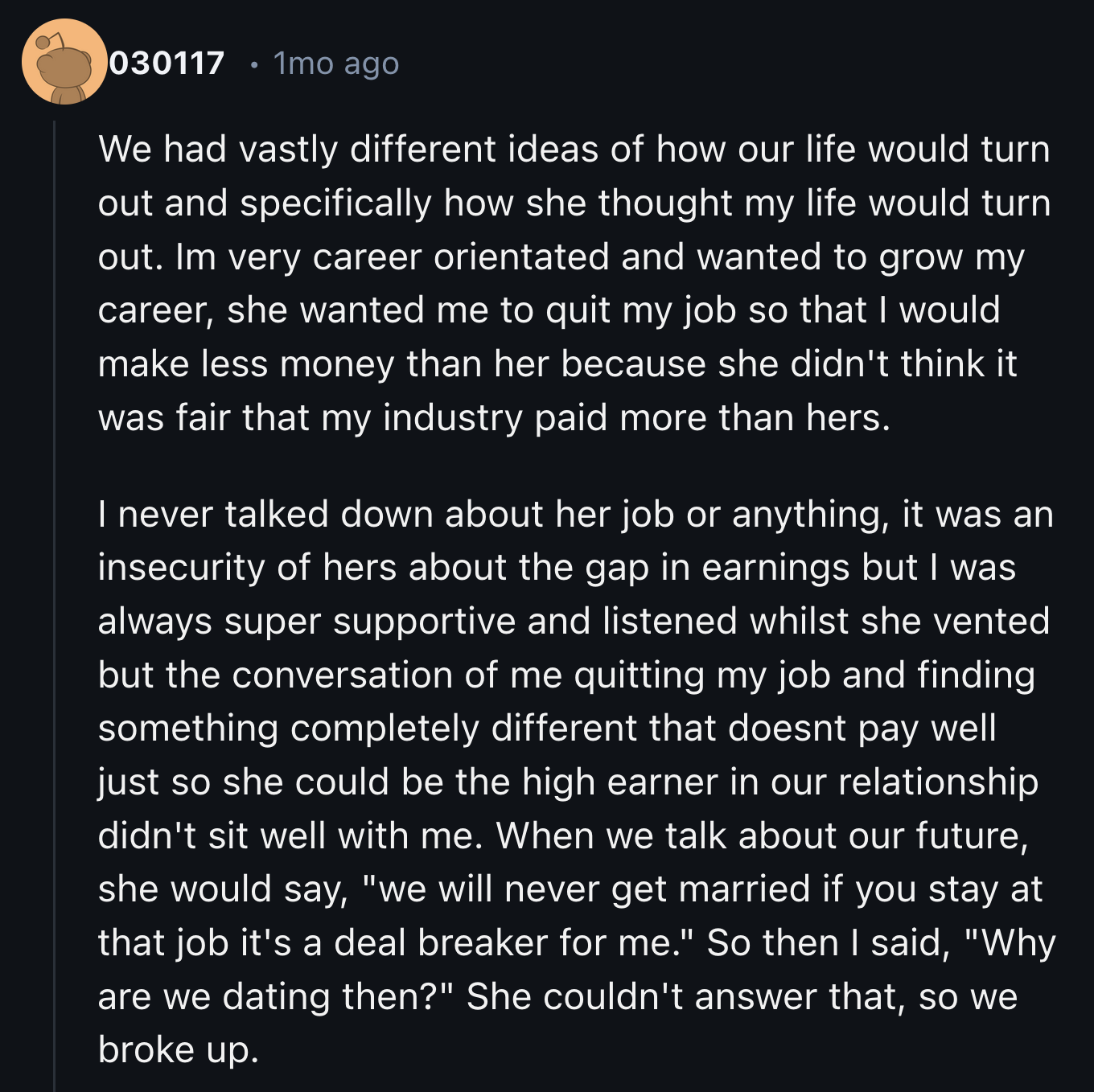 17. The insecurity was the issue, not the income disparity.