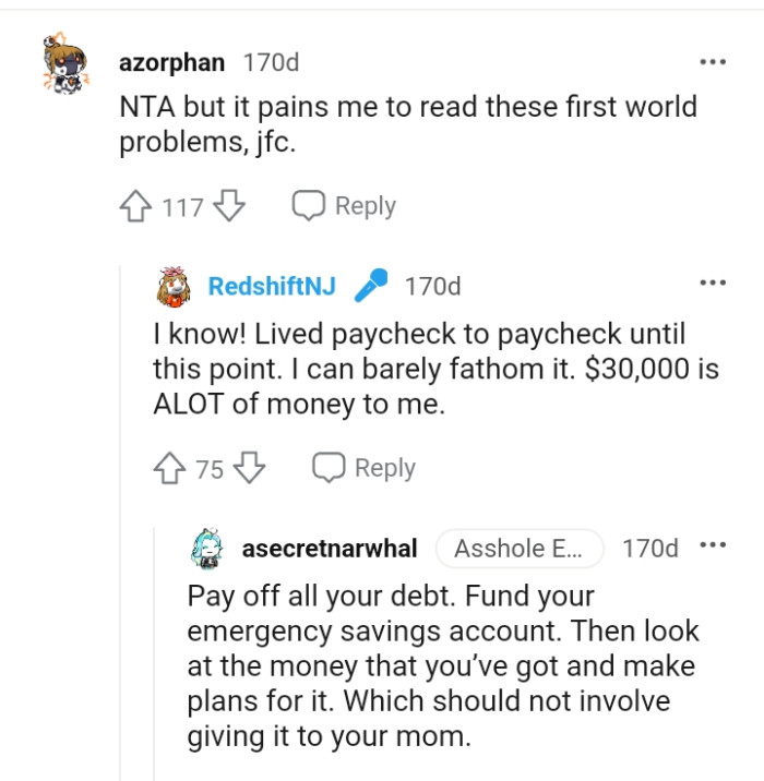 The OP has lived paycheck to paycheck until this point