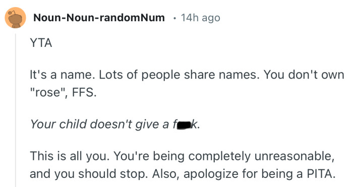 “YTA  It's a name. Lots of people share names. You don't own ‘rose’, FFS.”