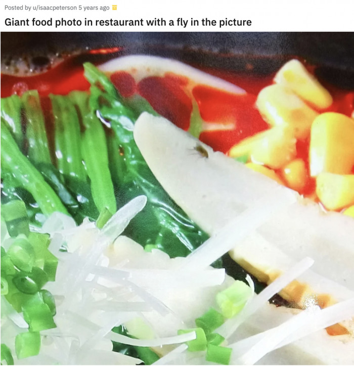 19. The food better not be served by their commercial model fly and its actor friends.