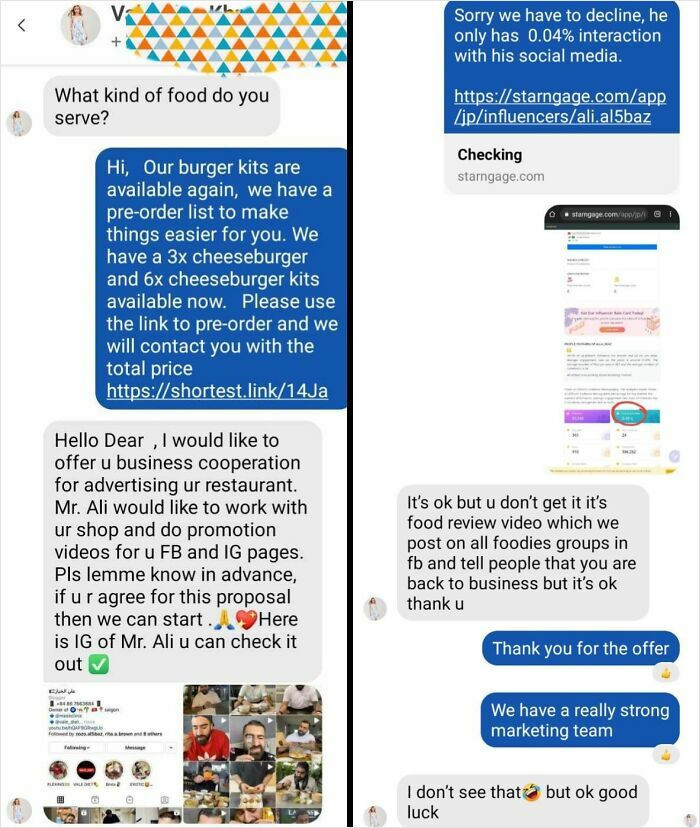 "Influencer Wants Free Food For Collab"