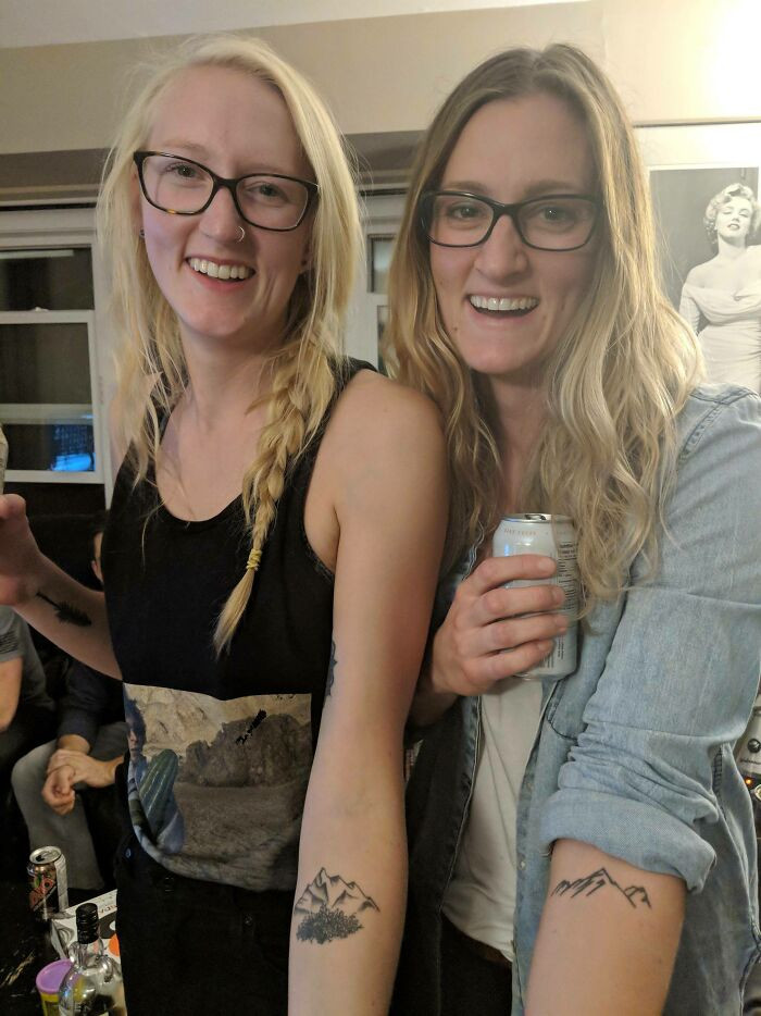 "My GF Met Her Doppelganger And Found Out They Have Mountain Tattoos In The Same Spot"