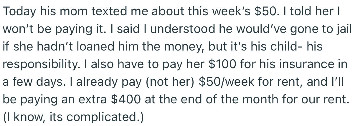 OP made it clear to her boyfriend’s mom that she won’t be taking responsibility for his debt